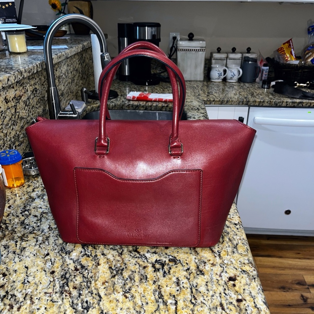 Authentic Valentino Garavani Red Burgundy Leather Bag Large Demilune - Picture 2 of 8